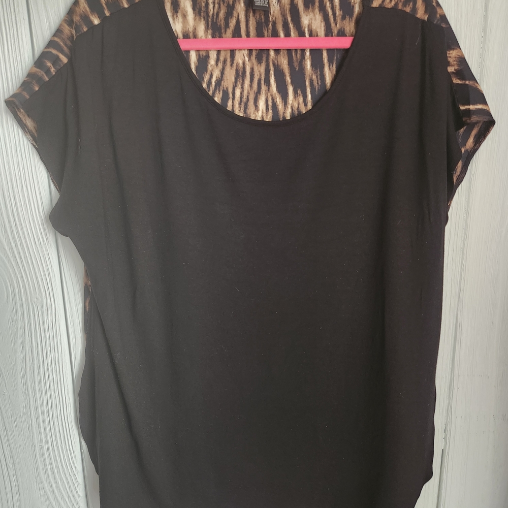 Chico's Black Top with Leopard Print Accents